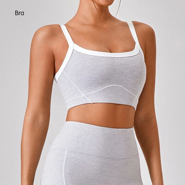 Women Yoga Set Summer New Product Casual lingerie Short Sports Tank Top White Side Nude Outdoor Sports Underwear Women Shockproof High Stren