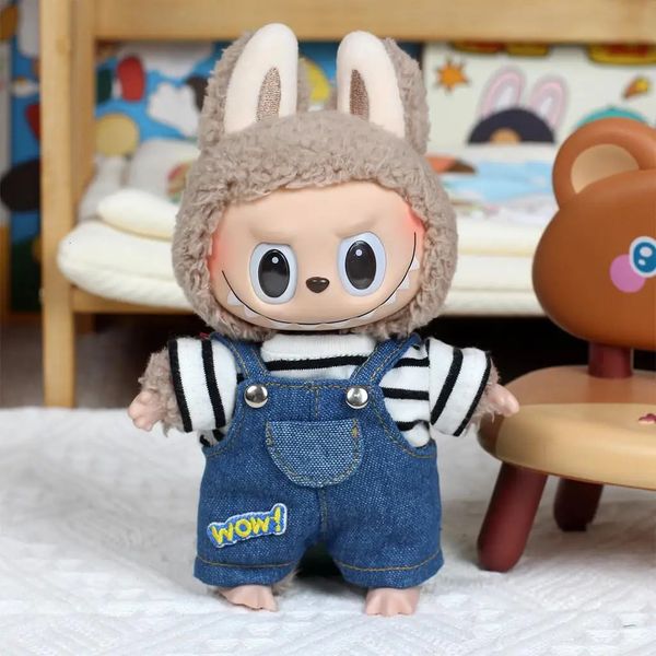 For 17cm Labubu Fashion Doll Clothes Color Match Shirt Dolls Accessories Cute Little outfit overalls 241030