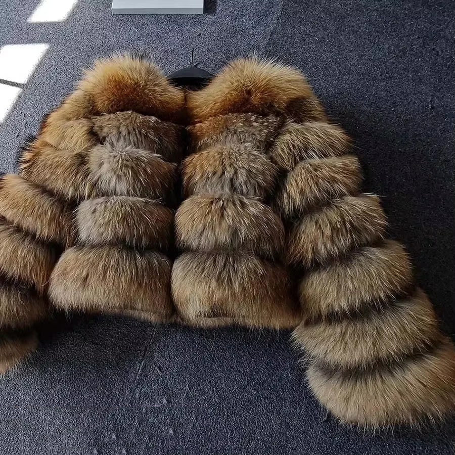 2025 Raccoon Women Winter Fluffy Jacket Thick Warm Furry Outwear Faux Fur Coat