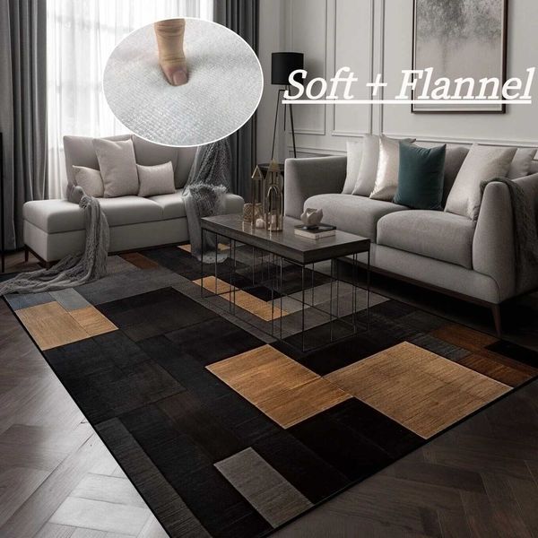 Black Brown Geetry Carpets for Living Ro Modern Simple Plaid Ro Decor Carpet Lounge Sofa Area Rug Soft Washable Floor Mat Z250208