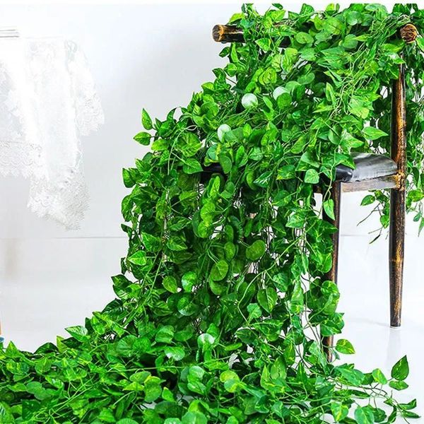 Decorative wers 12pcs Artificial Plants Green Ivy Fake Leaves Garland Plant Wall Hanging Vine For Bathroom Boohelf Windowsill Cihgh