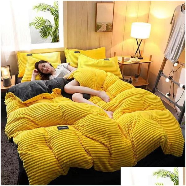 Bedding Sets Justchic Thick Warm Winter Quilt Cover For Beds Ab Version Doublesided Veet Duvet Flannel Queen Size 230113 Drop Deliv Dhopr