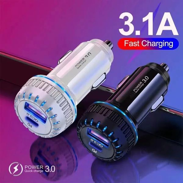 Car Charger PD USB C Quick Charge 3.0 Dual Ports Fast Charging For iPhone 15 14 13 12 Xiaomi Phone Accessories Phone Chargers