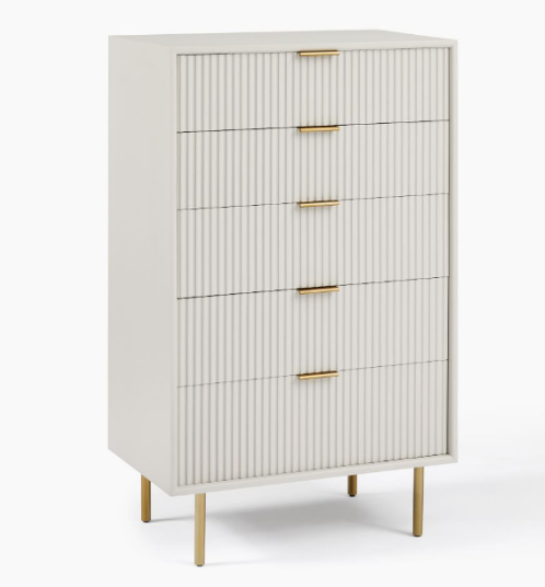 Garvee Walnut Dresser, Modern 5 Drawer Dresser for Bedroom with Gold Handle and Large Drawer, Wood Double Chest of Drawers and Storage Organizer for L