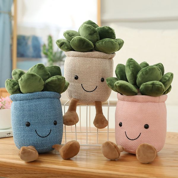 Plush Dolls Smiling Potted Succulent Plants Decorate Living Room Home Girl Heart Cute Senior Decoration Plush Toy S251176