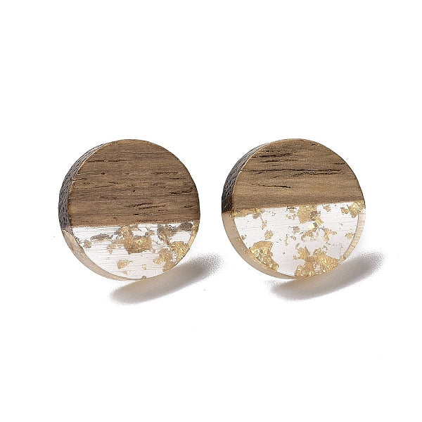 Boucles d'oreilles rondes plates en résine et bois de noyer avec tige en acier inoxydable 304 pour femmes