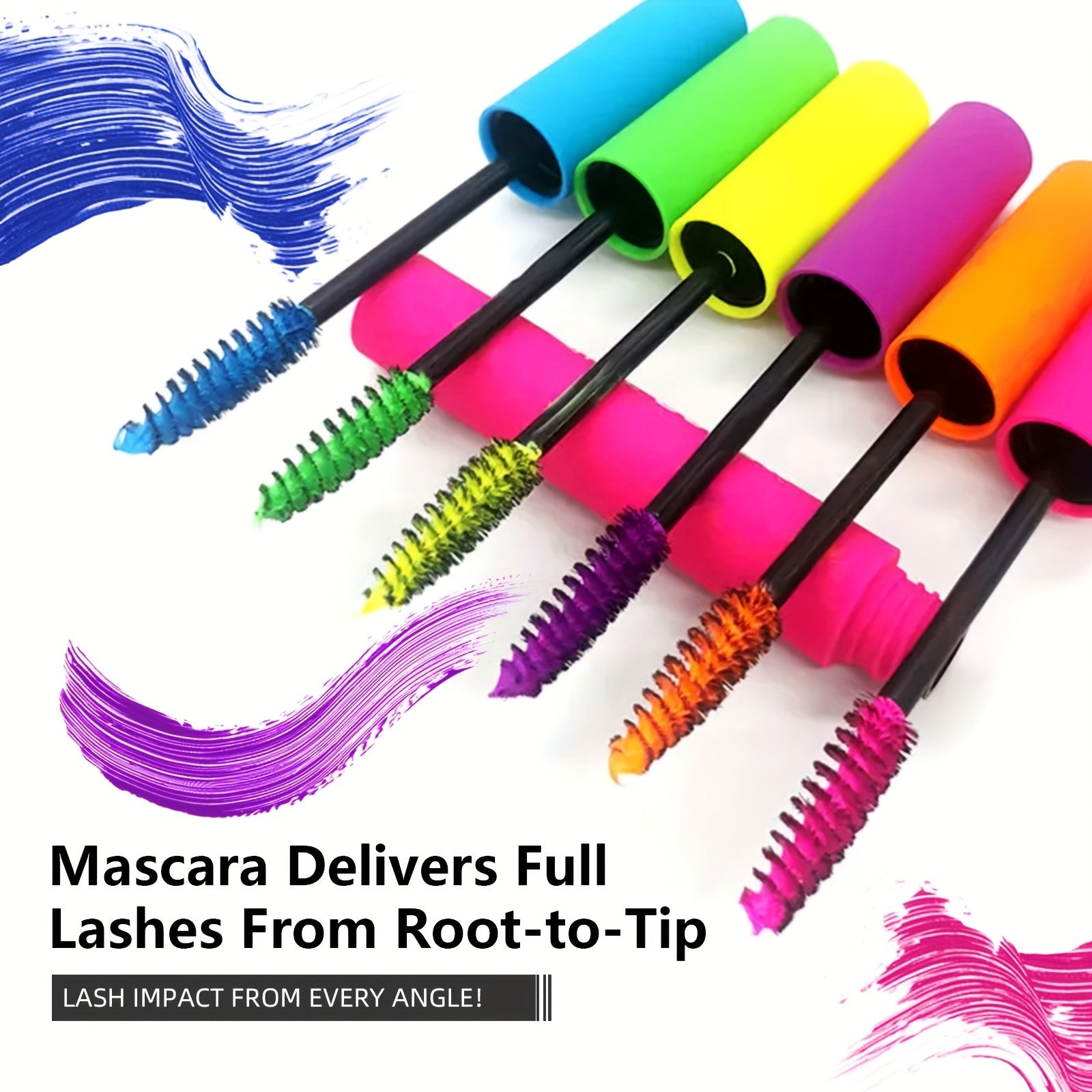 TEMU 6 Colors Colorful Mascara Rainbow Waterproof Mascara Fiber Lash Extensions Mascara, Natural Hypoallergenic Mascara 0.26 Fl Oz(6pcs)