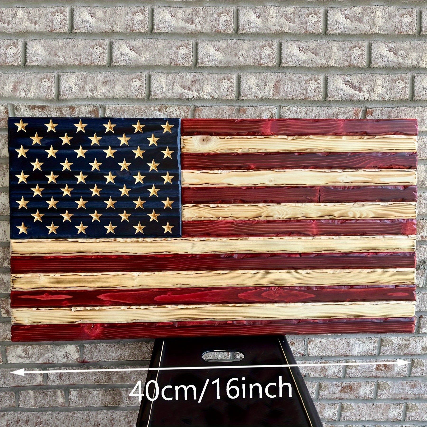 TEMU [christmas][home Relaxation] Rustic Wooden American Flag Wall Decor – Distressed Farmhouse Style, Reusable Patriotic Sign, Rectangular Wooden