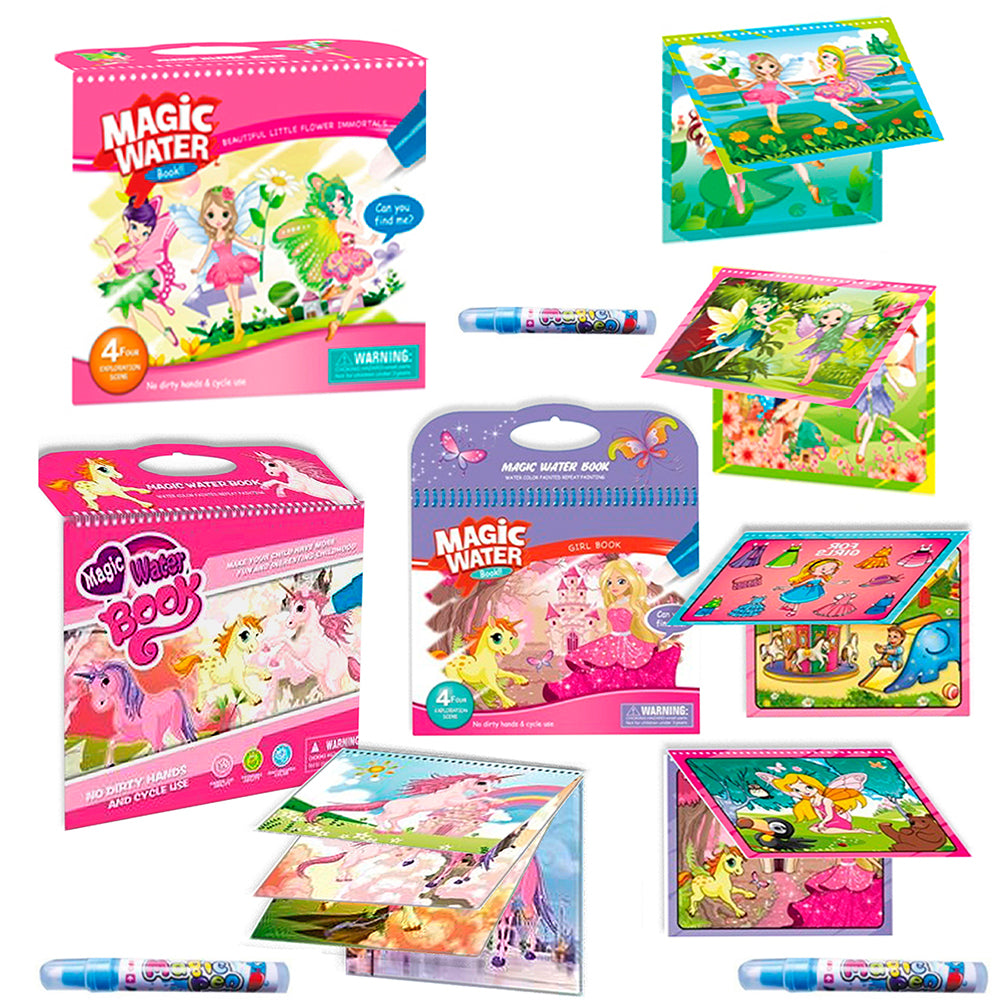 Magic Water Washable Coloring Books with Water Markers (3-Pack) - Angel, Unicorn, Princess