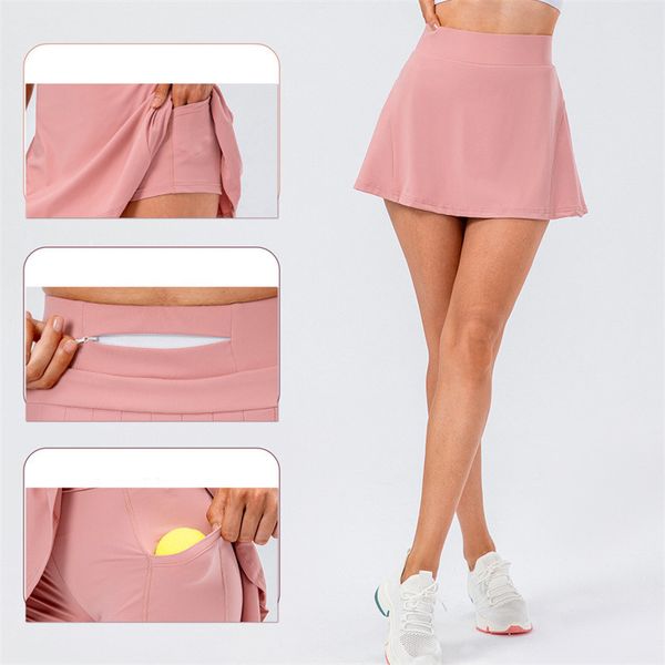 lM Women Yoga Skirt Workout Shorts Solid Color Tennis Golf Skirt Anti Exposure Fitness Short Skirt 3 Colors ll12430