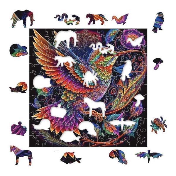 3D Puzzles DIY Colorful Hummingbird Puzzle Interactive Games Parent-Child Interaction Irregular Jigsaw Puzzle Wooden Puzzles 3D Puzzl Toy H2
