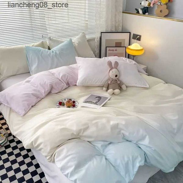 Bedding sets Korean Style Bedding Set Four-piece Gradient Color Bedding Sheet case Duvet Cover Set Twin Full Queen King Super King Size L240