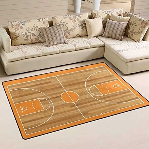 Basketball Wood Court Rectangle Rugs Boys Teens Room Decor Carpet for Living Room Bedroom Non-Slip Nursery Floor MatsY240729