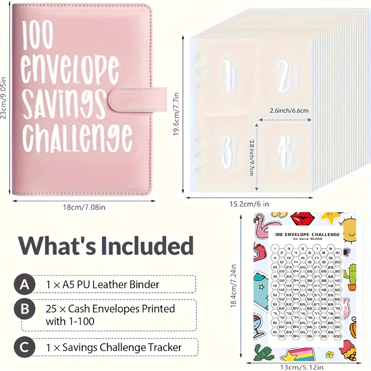 TEMU 100 Days To Save Loose Money Saving Binder With Inkless Eternal Pencils And Cartoon Pattern, Challenge Coin Envelope Budgeting Booklet - To