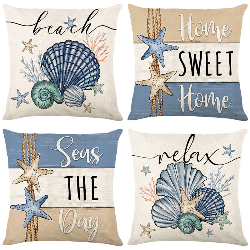 Vintage Ocean Beach Shell Throw Pillow Covers Wooden Coastal Scallop Inspirational Quote Words Decorative Cotton Linen Cushion Cover Customized Deco