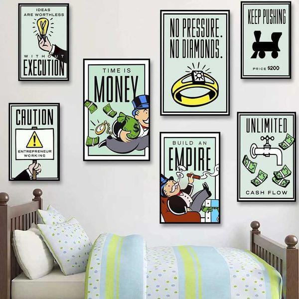 Monopoly Millionaire Money Canvas Decoration Drawing Motivation Quotation Art Poster Cartoon Character ral Home Wall Decoration Images W2501