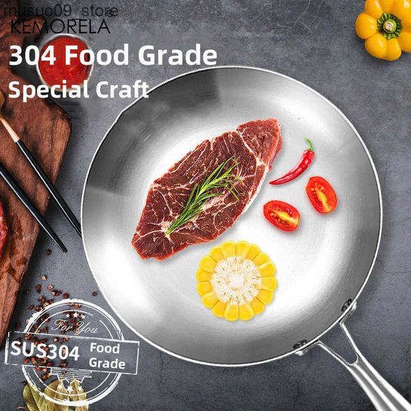 Other Cookware 24CM Pan 304 Stainless Steel 2MM Thick Wok Pan 5 Ply Steel SkilletProfessional Grade Pans for Pot L240910