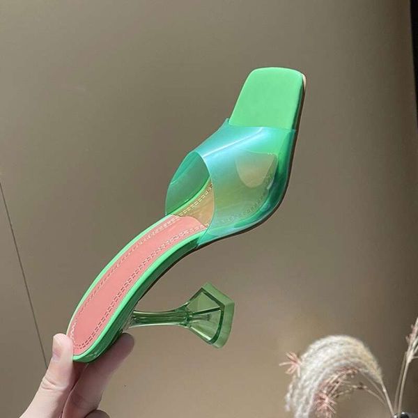 2024 New Summer Square Head Slippers Temperament Niche Wine Glasses Heel Comfortable Open-Toe Sandals High Heels Kq3