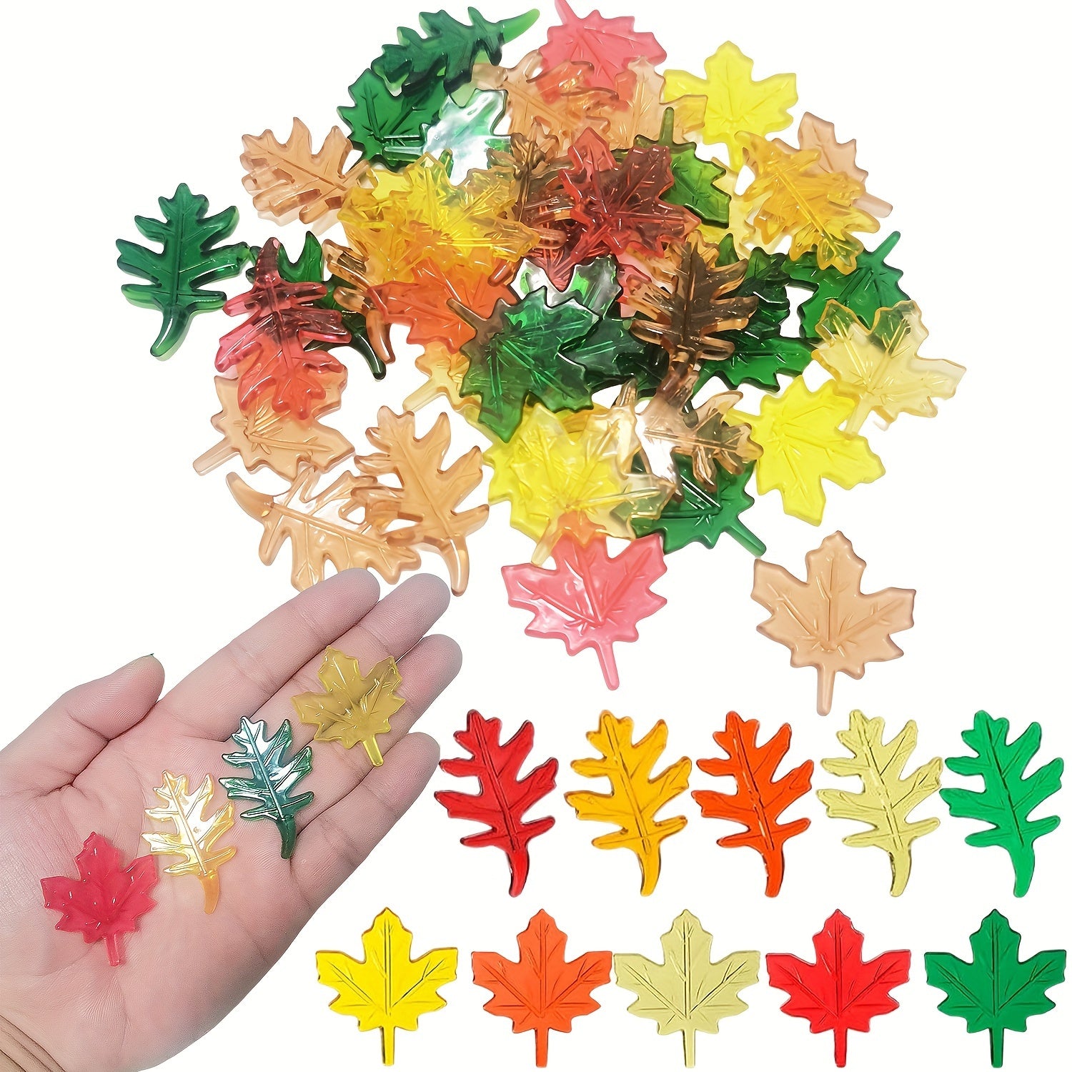 TEMU 30pcs Vibrant Acrylic Maple Leaf Vase Fillers For Diy Crafts, Thanksgiving, Halloween & Autumn Decor - Assorted Colors (green, Yellow, Orange,
