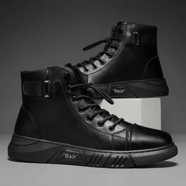 Men&#039;s British Casual Platform Leather for Black Motorcycle Boots Winter Comfortable Keep Warm Men Ankle Shoes dhshoesc
