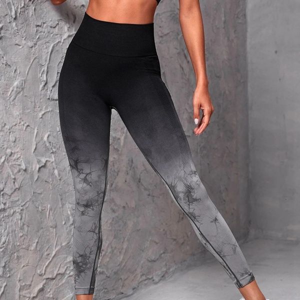 Tie Dyed Gradient Fitness Women&#039;s Elastic Hip Lift Yoga High Waist Tight Honey Peach Quick Drying Sports Pants hot-selling item