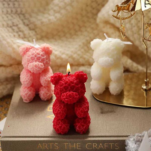 Romantic Candles Rose Bear Shaped Scented Candle Home Decoration Ornaments Decorative Aromatic Candles Luxury Guest Gift CandleC241224