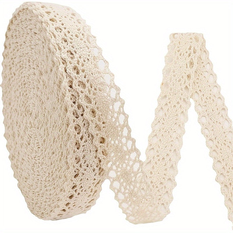 TEMU Versatile Beige Lace Trim, 2.1cm Wide - Intricate Floral Pattern, Linen Material, Diy Crafts, Sewing, Scrapbooking, Hair Accessories, And Gift