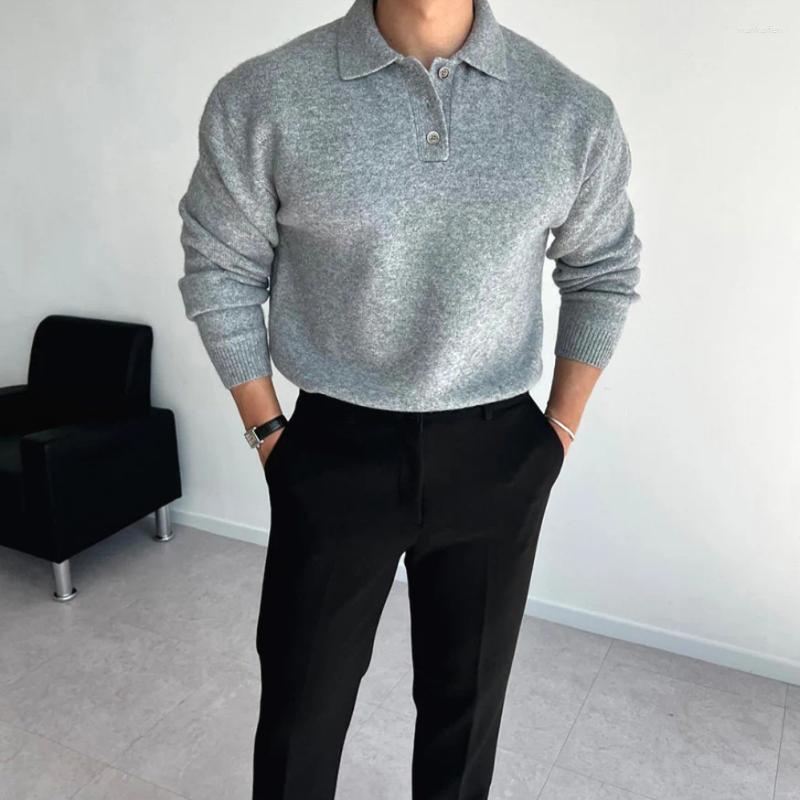 Men&#039;s Sweaters Autumn Winter Knitted Sweater Casual Loose Long Sve Turn-down Collar Irt Outerwear Pure Color Faionable Youth