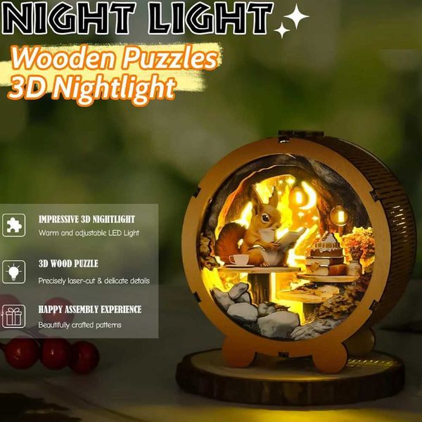 Christmas wooden puzzle 3D night light wooden art night light DIY craft desktop decoration Christmas birthday wedding decoration gift Y25010