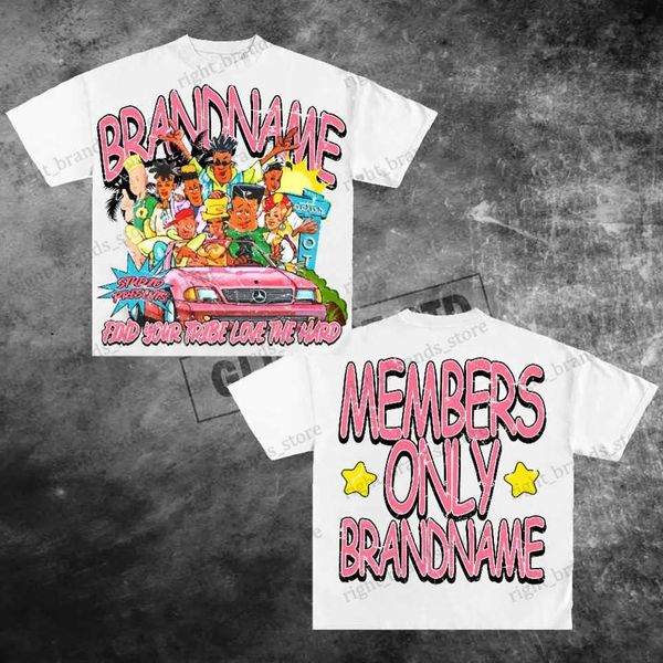 Men&#039;s T-Shirts Harajuku Money Car Print oversized t shirt gothic American graphic all cotton shirts Couples vintage y2k tops goth women