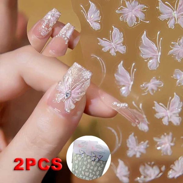 3D Jelly Self Adhesive Nail Art Stickers Aurora Butterfly Nail Stickers Gold Stamped Blue Green Glitter Butterfly Manicure DecalT250120