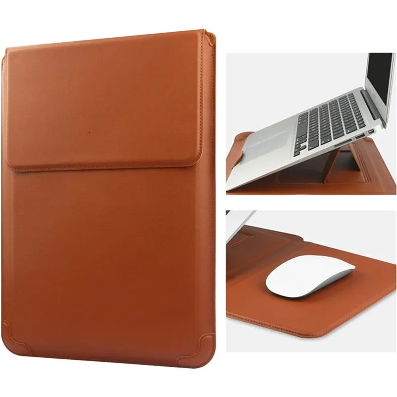 Portable Leather Laptop Sleeve Case Bag for Macbook Air 12 13 14 15 16 Inch M5 M4 M3 M2 Chip Mac Book Pro Adjustable Stand Cover 250909