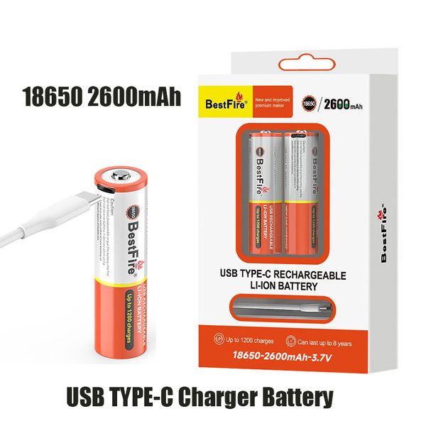 Original Bestfire 18650 Battery 2600mAh USB Type-C Rechargeable Lithium Li-ion Battery 3.7V 5V Cell for Toy KTV Microphone Smoke Detector