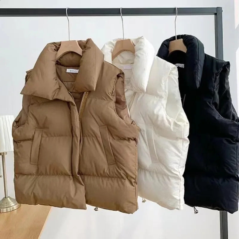 Autumn Winter Y2K Vest Women Thick Warm Down Vest Harajuku Loose Jacket Casual Outerwear Short Waistcoat Windproof Vest Coats 240919