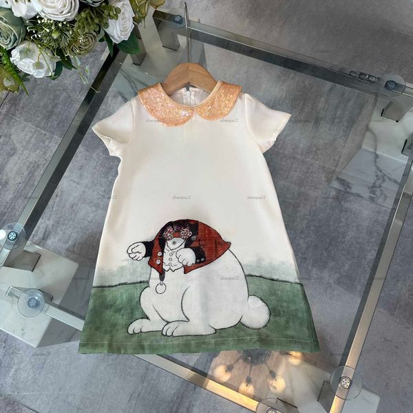 Luxury girls dress Prairie rabbit print Short sleeve dresses kids designer clothes lapel Dress High quality Various styles Girls skirts