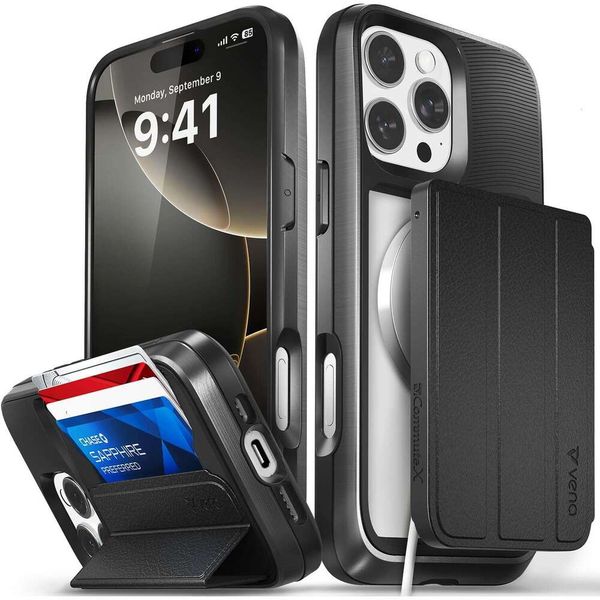 for iPhone 16 3 Pro Max Wallet CaseMag Safe Compatible Military Grade Drop Protection Detachable Leather Cover Slot Card Holder with Kicksta