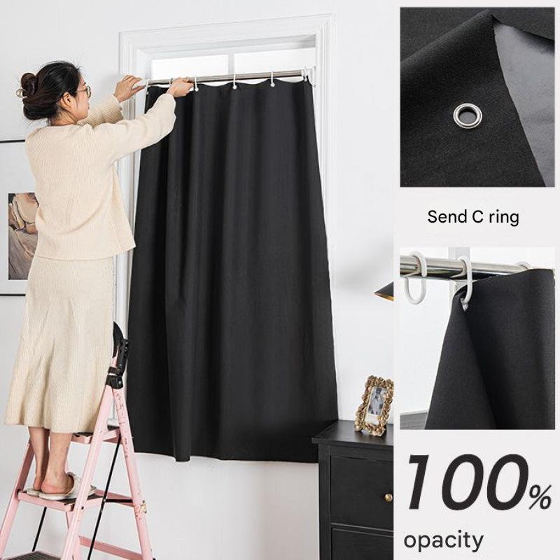 D264 punch-free full blackout small curtain sunshade cloth new bedroom shade curtain rental room heat insulation and sound insulation