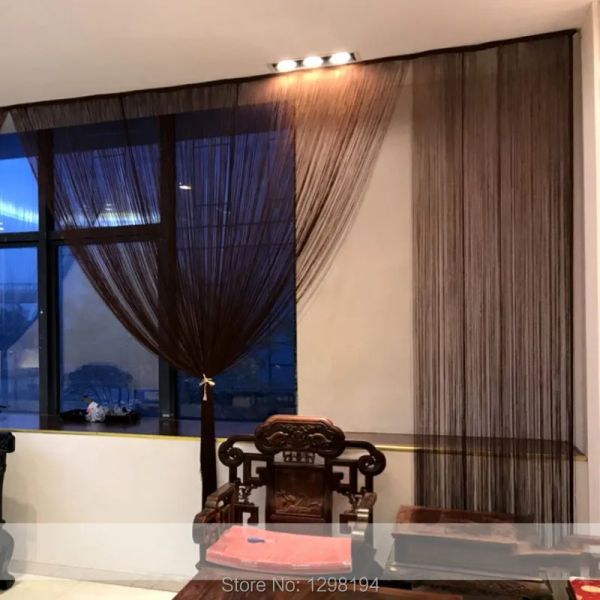 Solid Decorative String Curtain 100*200-300*300CM Black White Gray Classic Line Curtains Window blind Vanlance Room Divider