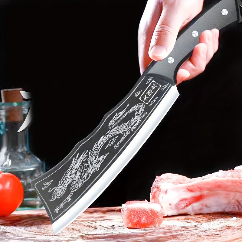 TEMU 1pc Dragon Pattern Bone - Professional Butcher Knife For Precise Cutting Of Beef, Lamb, And More, Sharp Kitchen Tool For Slicing, Ideal For Men