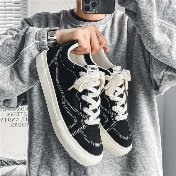 Male Canvas Patchwork Sneakers Korean Style Comfortable Platform Men&#039;s Breathable Lace-Up Vulcanized Shoes