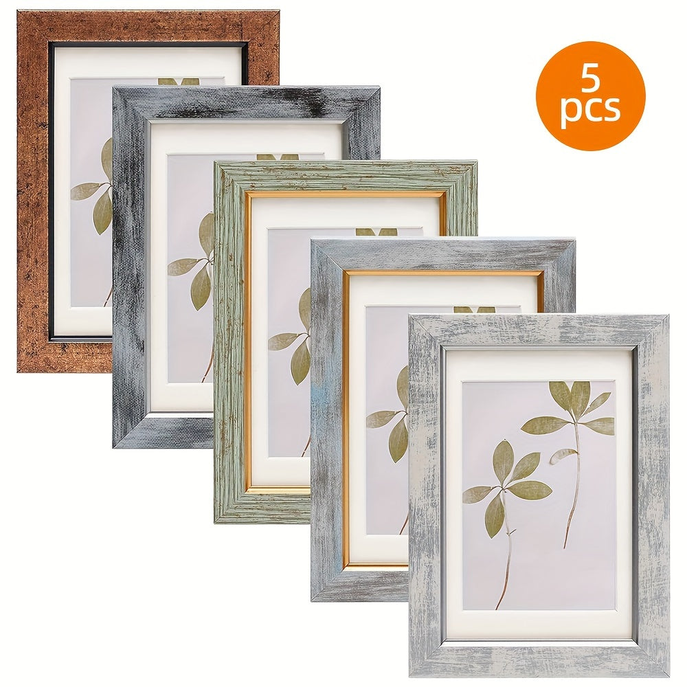 TEMU Set Of 5-10 Vintage Photo Frames, 5x7in - 4×6in Rustic Retro Picture Frame With Tempered Glass, Decorative Art For Wall And Tabletop Display –