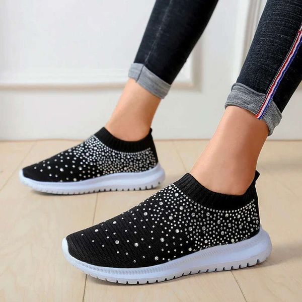 Rimocy Crystal Breathable Mesh Sneaker for Women Comfortable Soft Bottom Flats Plus Size 43 Non Slip Casual Shoes Woman d702c