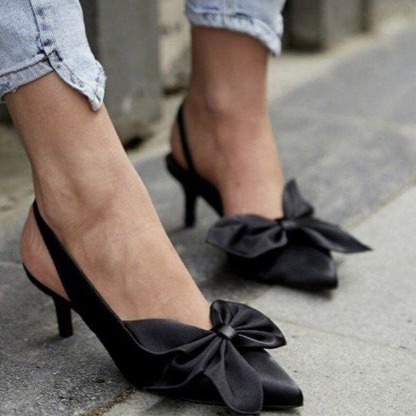 Bow Sandals Niche Package Head 2022 New Spring and Summer Fashion Elegant Fine High Heel Pointed Black Single Shoes 1476