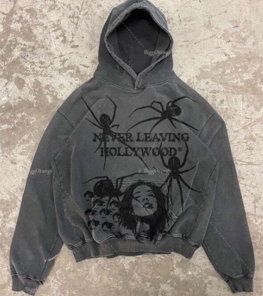 Gothic Spider Print Autumn-Winter Plush American Hoodie Pullover Y2K Sweater