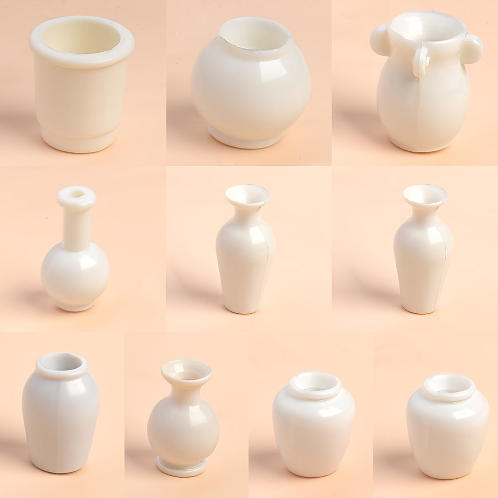 TEMU 10pcs Miniature White Vase Set - Sleek Ceramic-style Plastic, Ideal For Micro Landscape Decor, Perfect Birthday Gift (color May ), Micro