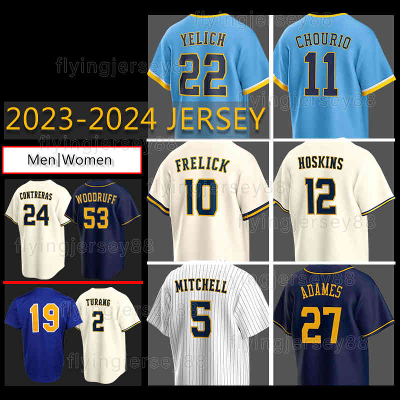 22 Christian Yelich Baseball Jersey Jackson Chourio Brew Crew Brewers Sal Frelick William Contreras Milwaukees Garrett Mitchell Rhys Hoskins City Co