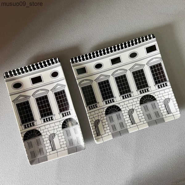 Decorative Plates Handmade Ceramic Neuschwanstein Castle Building Rectangle Plate Jewelry Makeup Storage Tray Candy Dish Ashtray Home Decora