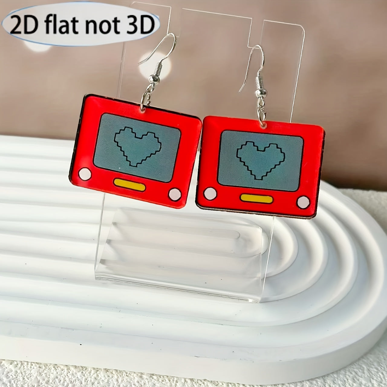 TEMU 2d Flat - Women's Retro 80s Game Console Earrings - Red & Game & Nes- With Heart & Game Icons, Vintage Gaming Jewelry For Cosplay, Parties,