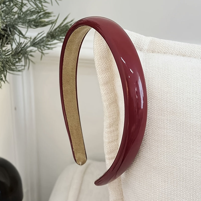 TEMU 1pc Pu Leather High Hairline Non-slip Headband With Bow Detail - Glossy Finish, For Valentine's Day & Casual Attire