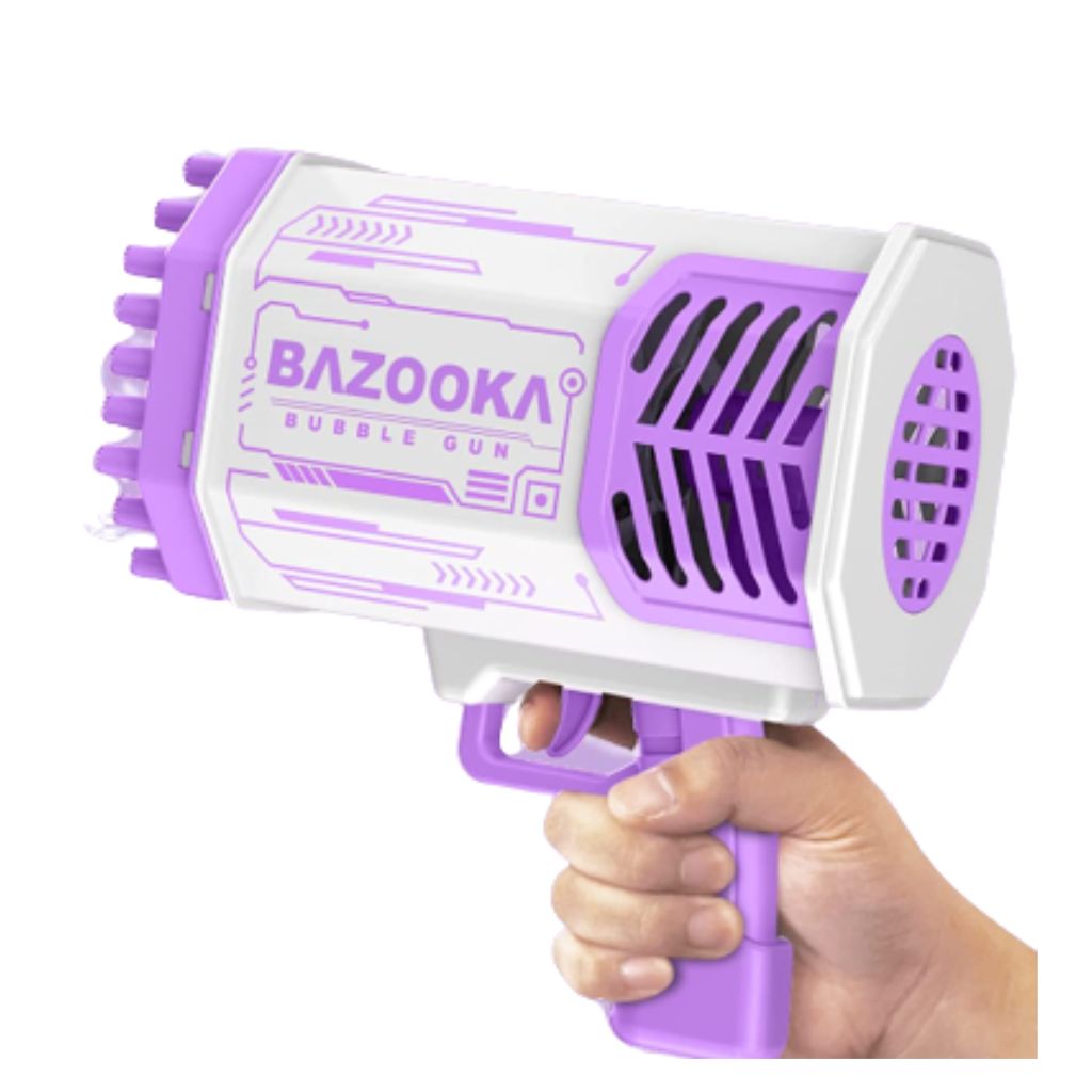 Bazooka Bubble Machine with Rechargeable Battery and Bubble Solution - Purple - White